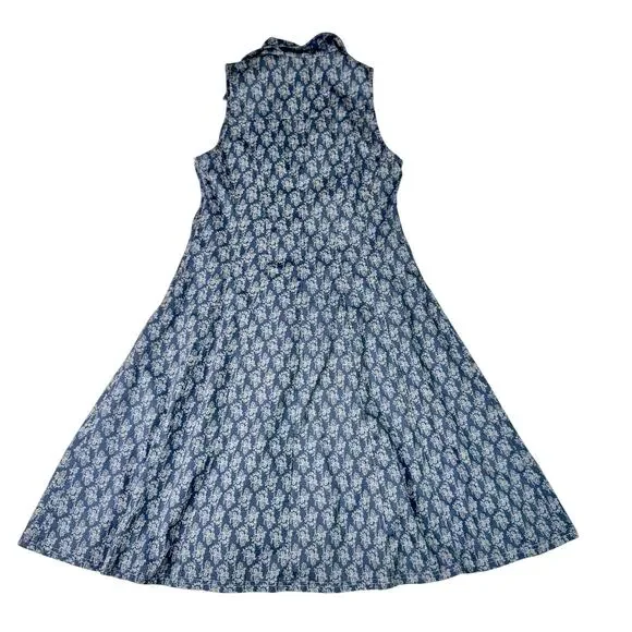 VTG Paisley Farmhouse Dress Blue White Women's 8 Prairie Cottagecore Country 90s - Picture 2 of 16